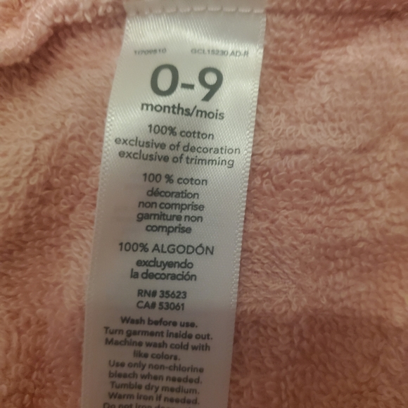 NWT 0-9 Months Carter bunny baby Mauve bathrobe - Picture 5 of 5